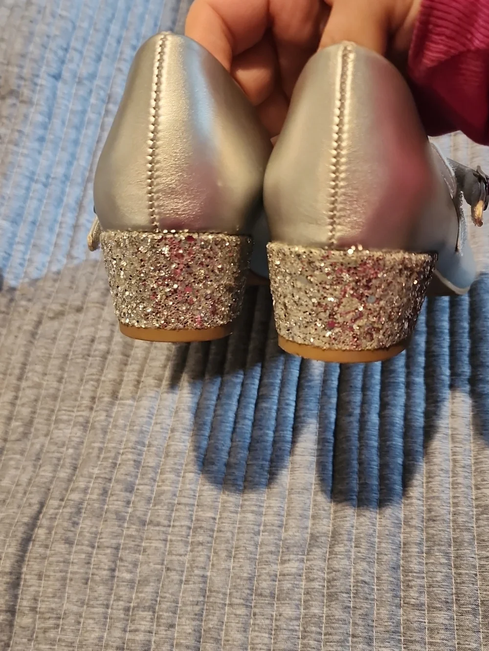 Girls' Silver Mary Jane Shoes with Glitter Heels Size 6